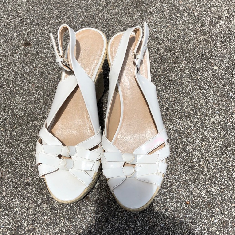 White and beige wedges size 9